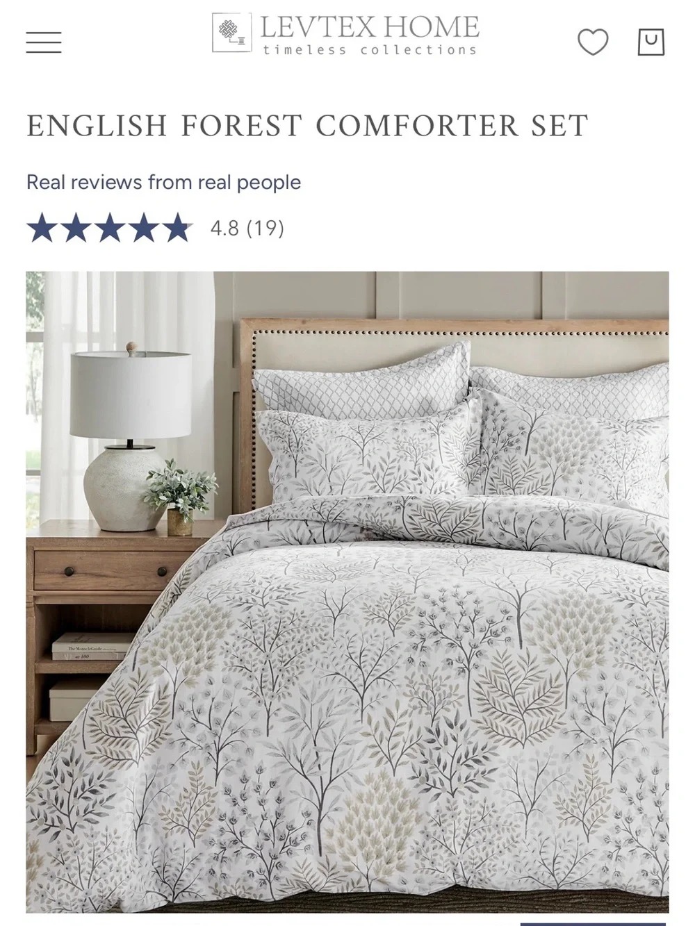 Levtex Floral Forest Comforter 3 pcs Set in Cream and Gray 🩶🤍🤎 100 % cotton..
